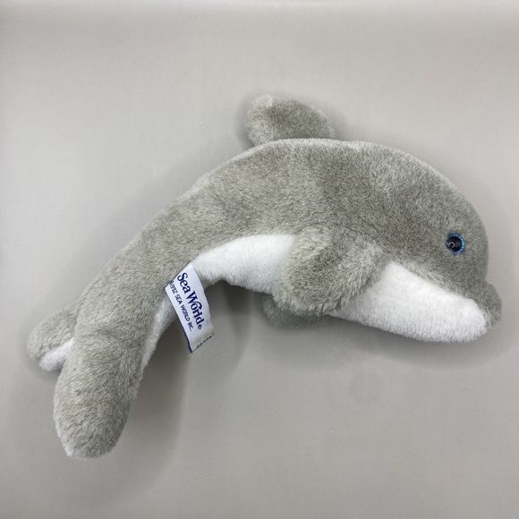 Vintage 1992 Sea World Dolphin 10" Plush Gray & White Blue Eyes Stuffed Animal - Picture 1 of 7